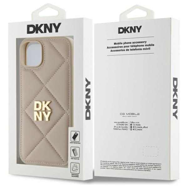 DKNY Quilted Stack Logo iPhone 15 Plus Case - Beigeeng