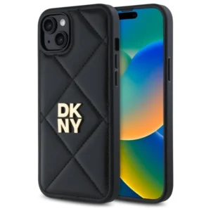 DKNY Quilted Stack Logo iPhone 15 Plus Case - Blackeng