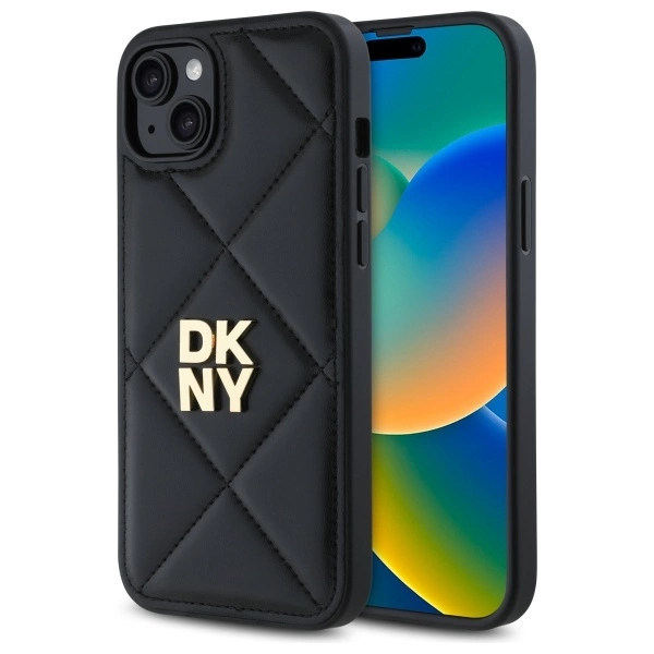 DKNY Quilted Stack Logo iPhone 15 Plus Case - Blackeng