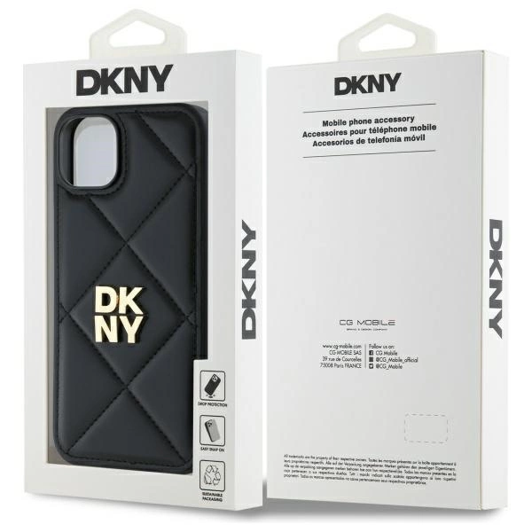 DKNY Quilted Stack Logo iPhone 15 Plus Case - Blackeng