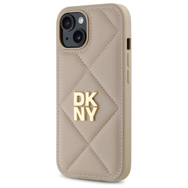 DKNY Quilted Stack Logo iPhone 15 Case - Beigeeng
