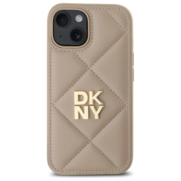 DKNY Quilted Stack Logo iPhone 15 Case - Beigeeng