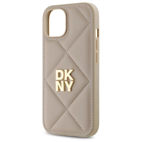 DKNY Quilted Stack Logo iPhone 15 Case - Beigeeng