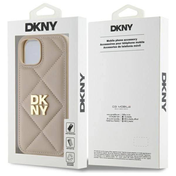 DKNY Quilted Stack Logo iPhone 15 Case - Beigeeng