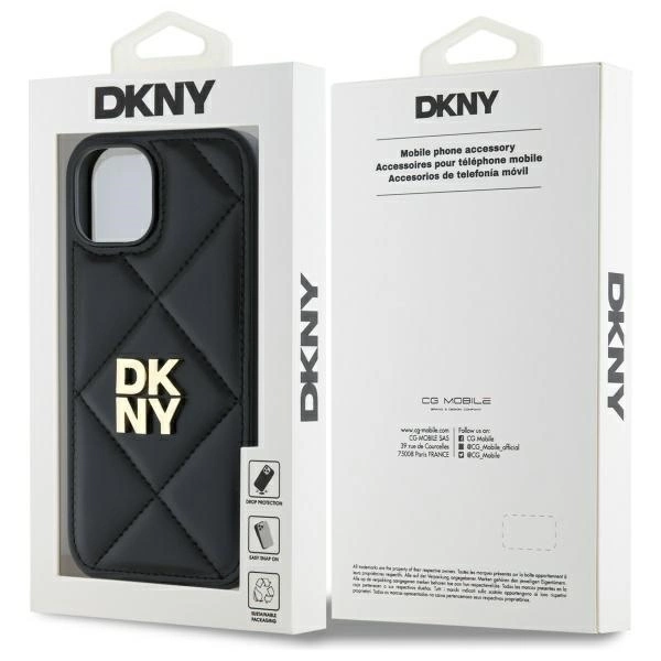 DKNY Quilted Stack Logo iPhone 15 Case - Blackeng