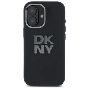 DKNY Liquid Silicone Metal Logo iPhone 16 Case - Blackeng