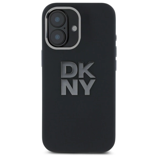 DKNY Liquid Silicone Metal Logo iPhone 16 Case - Blackeng