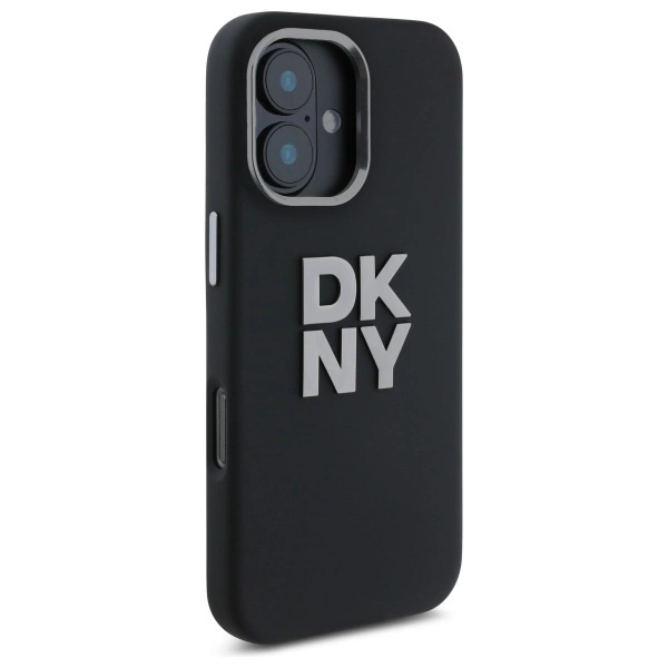 DKNY Liquid Silicone Metal Logo iPhone 16 Case - Blackeng