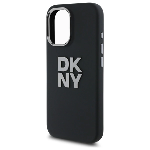 DKNY Liquid Silicone Metal Logo iPhone 16 Case - Blackeng