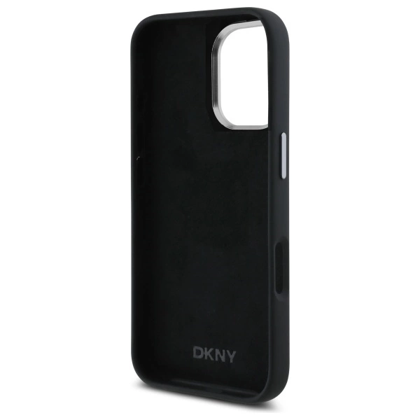 DKNY Liquid Silicone Metal Logo iPhone 16 Case - Blackeng
