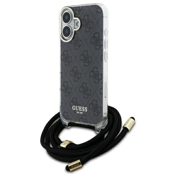 Guess Crossbody Cord 4G Print Case for iPhone 16 - Blackeng