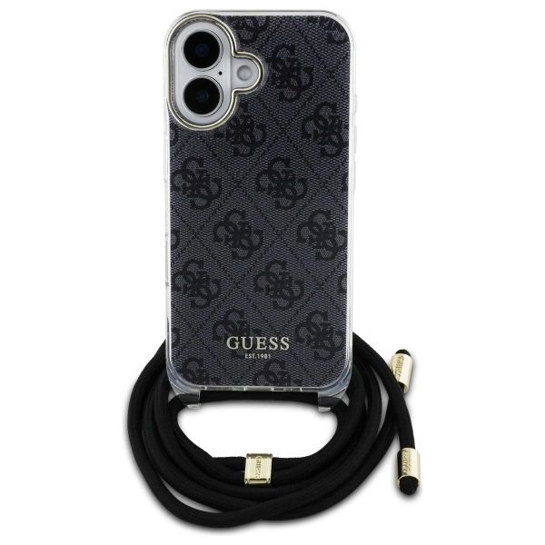 Guess Crossbody Cord 4G Print Case for iPhone 16 - Blackeng