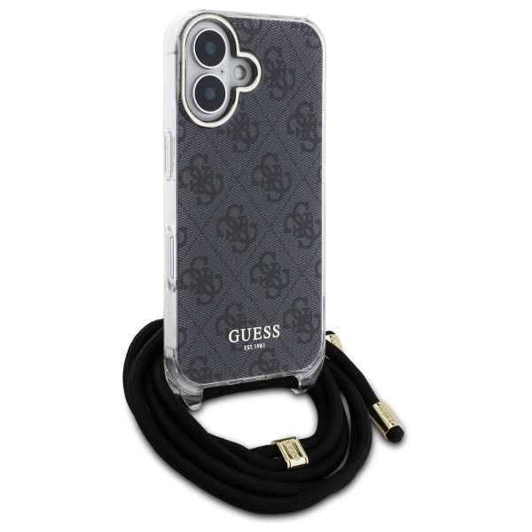 Guess Crossbody Cord 4G Print Case for iPhone 16 - Blackeng