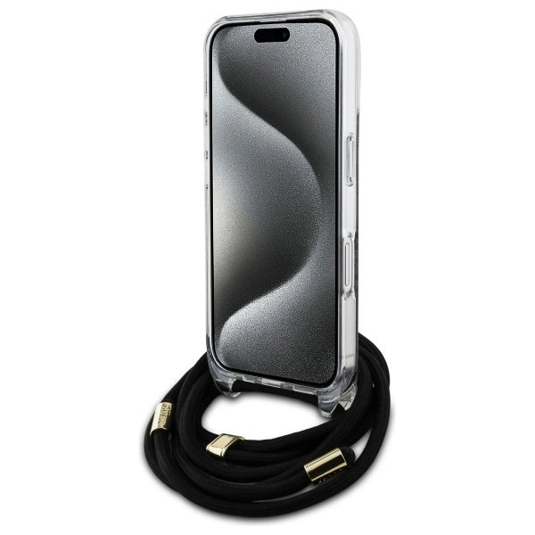 Guess Crossbody Cord 4G Print Case for iPhone 16 - Blackeng