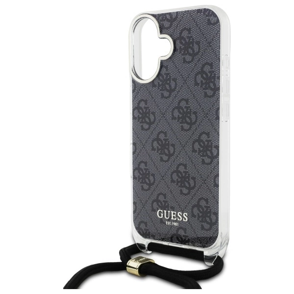 Guess Crossbody Cord 4G Print Case for iPhone 16 - Blackeng