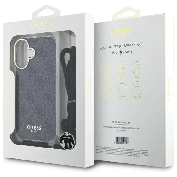 Guess Crossbody Cord 4G Print Case for iPhone 16 - Blackeng