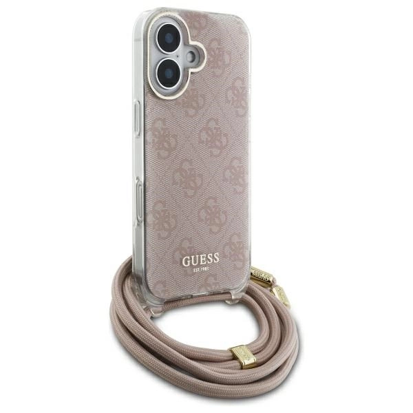 Guess Crossbody Cord 4G Print iPhone 16 Case - Pinkeng