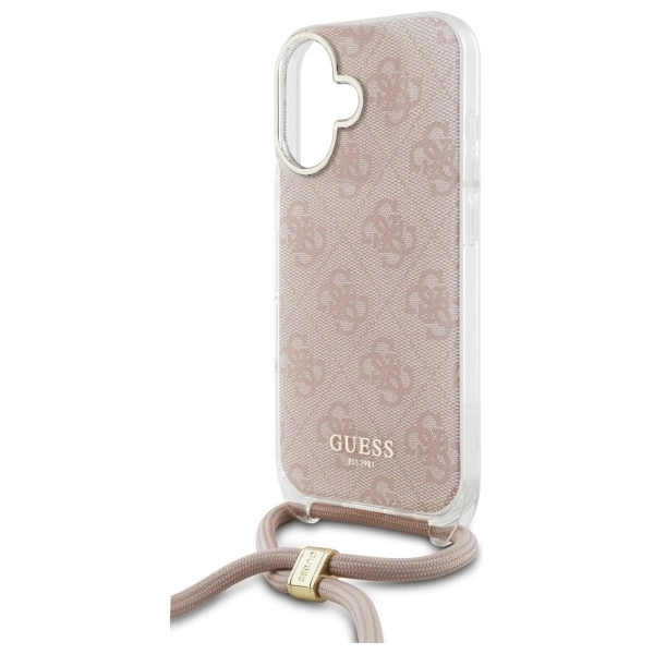 Guess Crossbody Cord 4G Print iPhone 16 Case - Pinkeng