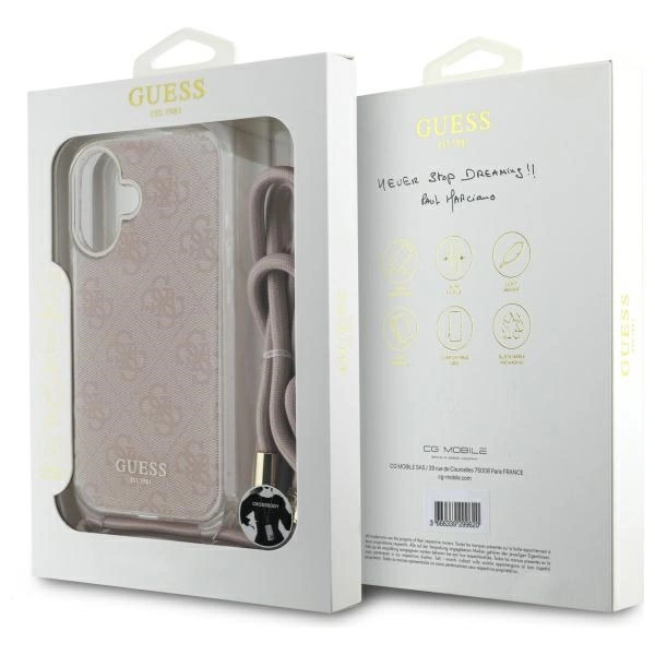 Guess Crossbody Cord 4G Print iPhone 16 Case - Pinkeng