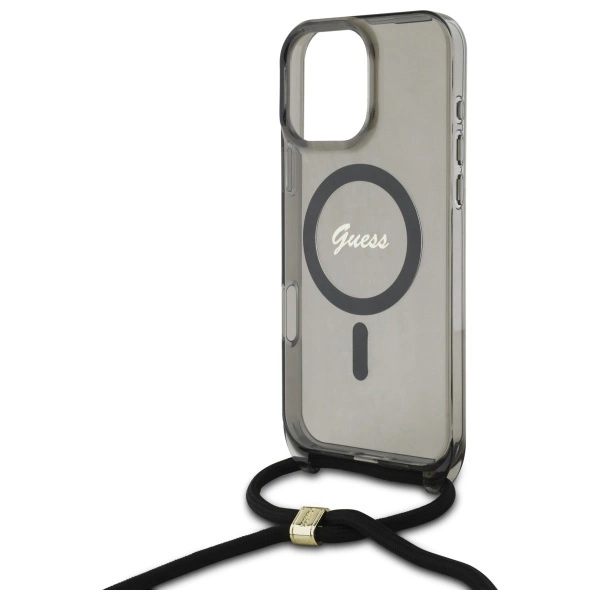 Guess Crossbody Cord Script MagSafe Case for iPhone 16 Pro - Blackeng