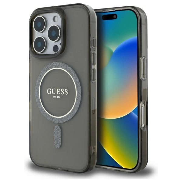 Guess IML Glitter Circle MagSafe case for iPhone 16 Pro - blackeng