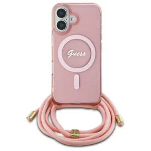 Guess Crossbody Cord Script MagSafe iPhone 16 Case - Pinkeng