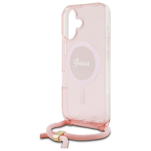 Guess Crossbody Cord Script MagSafe iPhone 16 Case - Pinkeng