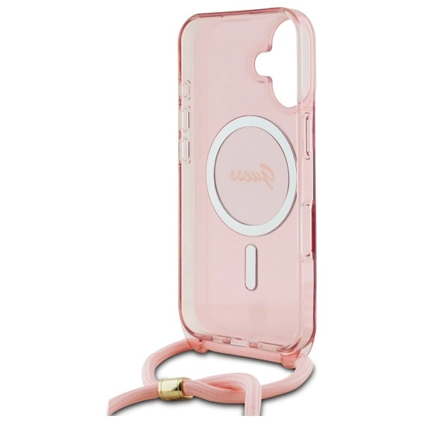 Guess Crossbody Cord Script MagSafe iPhone 16 Case - Pinkeng