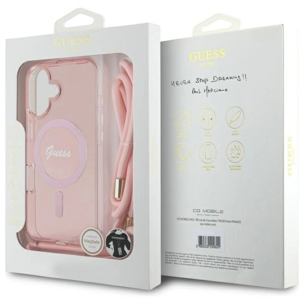 Guess Crossbody Cord Script MagSafe iPhone 16 Case - Pinkeng