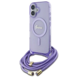 Guess Crossbody Cord Script MagSafe iPhone 16 Case - Purpleeng