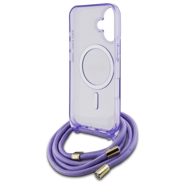 Guess Crossbody Cord Script MagSafe iPhone 16 Case - Purpleeng