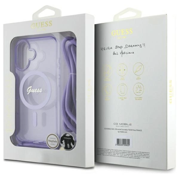 Guess Crossbody Cord Script MagSafe iPhone 16 Case - Purpleeng
