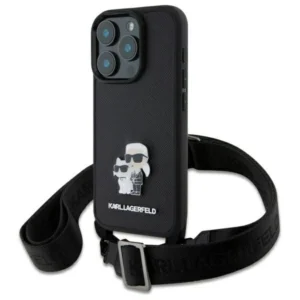 Karl Lagerfeld Saffiano Karl&Choupette Metal Pin CBDY Strap iPhone 16 Pro Case - Blackeng