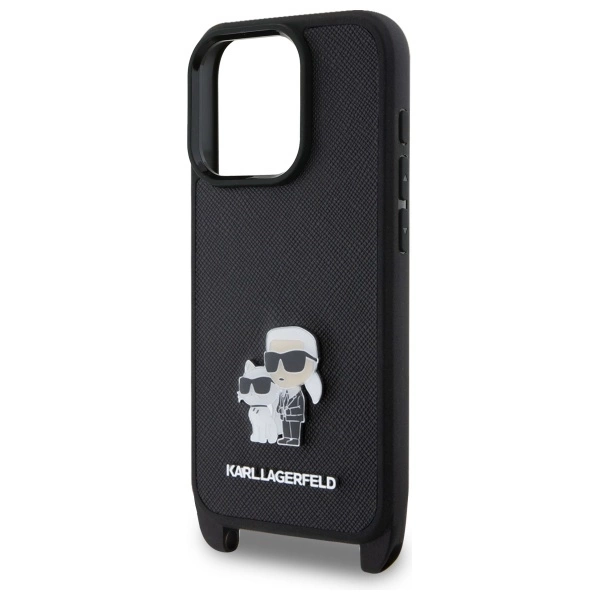 Karl Lagerfeld Saffiano Karl&Choupette Metal Pin CBDY Strap iPhone 16 Pro Case - Blackeng