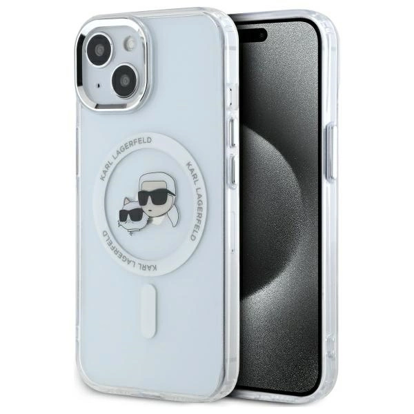 Karl Lagerfeld IML Metal Karl&Choupette Head MagSafe iPhone 14 Case - Whiteeng