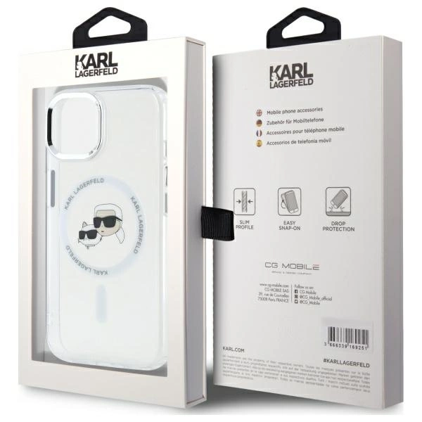 Karl Lagerfeld IML Metal Karl&Choupette Head MagSafe iPhone 14 Case - Whiteeng