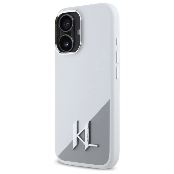 Karl Lagerfeld Silicone Initial Metal Logo MagSafe iPhone 16 Case - Whiteeng