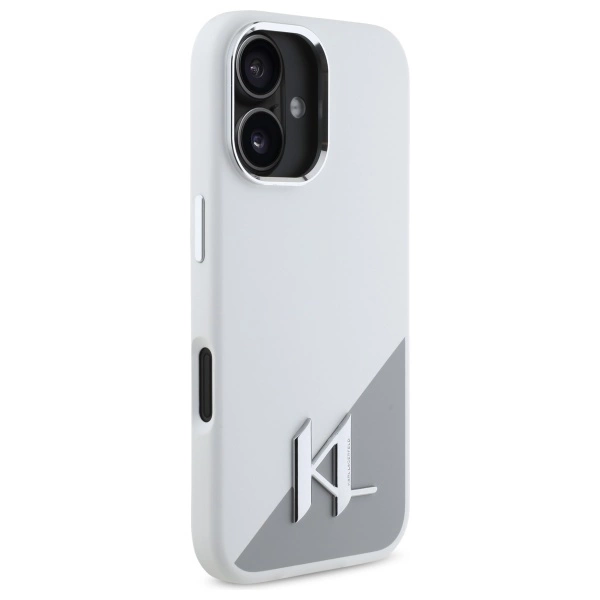 Karl Lagerfeld Silicone Initial Metal Logo MagSafe iPhone 16 Case - Whiteeng