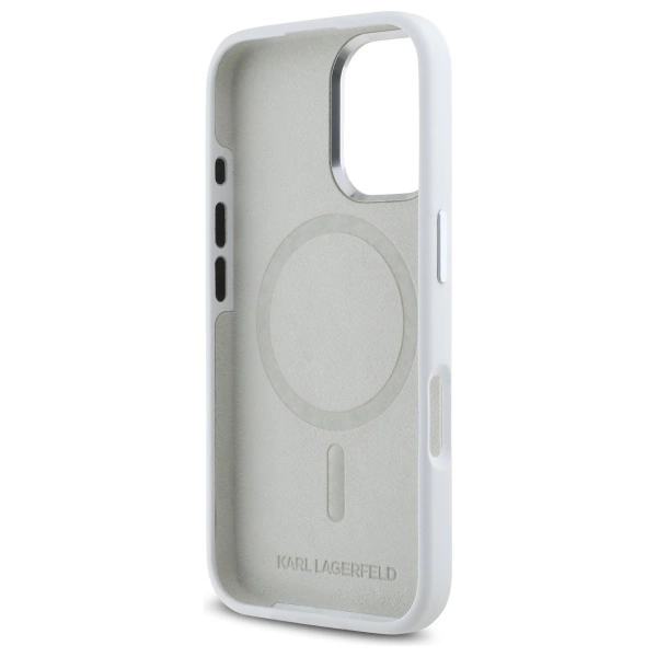 Karl Lagerfeld Silicone Initial Metal Logo MagSafe iPhone 16 Case - Whiteeng