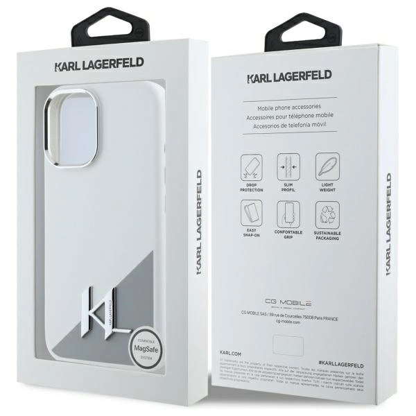 Karl Lagerfeld Silicone Initial Metal Logo MagSafe iPhone 16 Case - Whiteeng