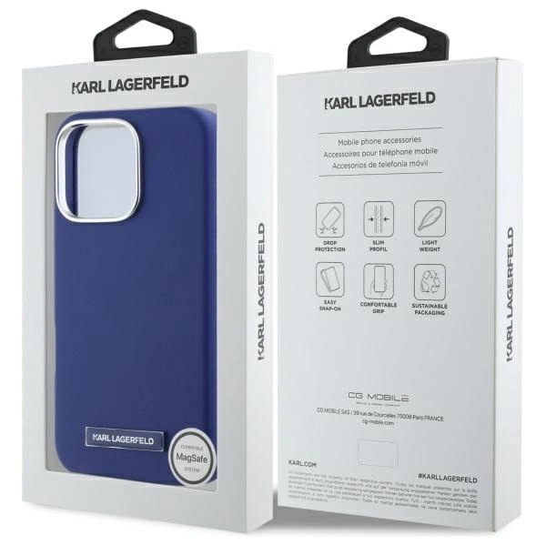 Karl Lagerfeld FW Metal Plate MagSafe iPhone 16 Pro Max Case - Blueeng
