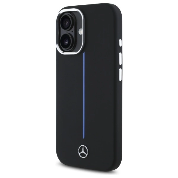 Mercedes Silicone Blue Stripe MagSafe iPhone 16 Case - Blackeng