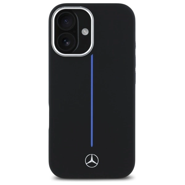 Mercedes Silicone Blue Stripe MagSafe iPhone 16 Case - Blackeng