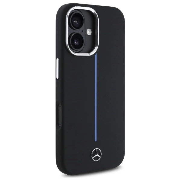 Mercedes Silicone Blue Stripe MagSafe iPhone 16 Case - Blackeng
