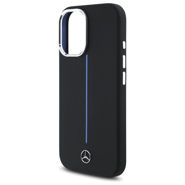 Mercedes Silicone Blue Stripe MagSafe iPhone 16 Case - Blackeng