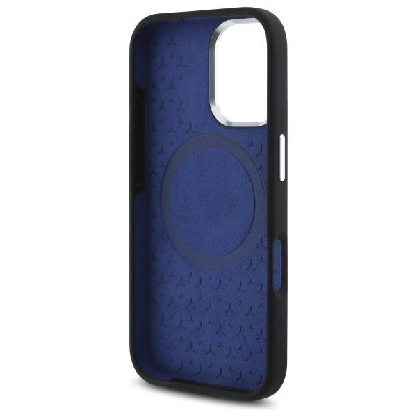 Mercedes Silicone Blue Stripe MagSafe iPhone 16 Case - Blackeng