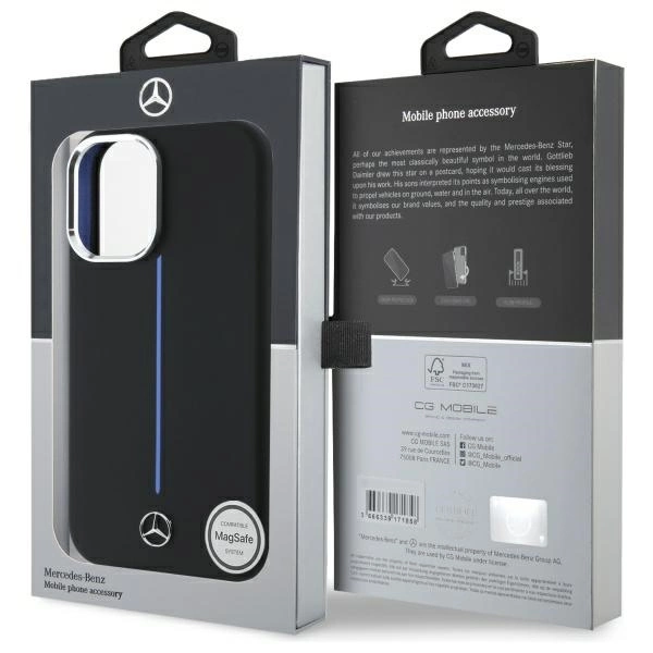 Mercedes Silicone Blue Stripe MagSafe iPhone 16 Case - Blackeng