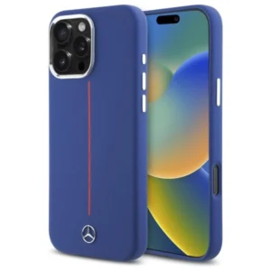 Mercedes Silicone Red Stripe MagSafe Case for iPhone 16 Pro Max - Navy Blueeng