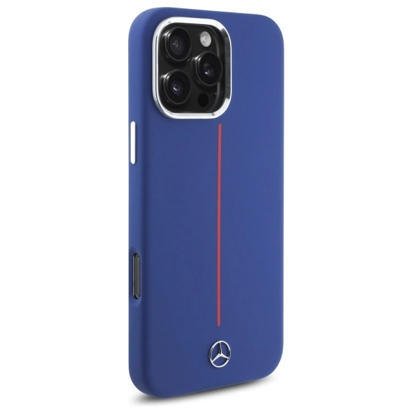 Mercedes Silicone Red Stripe MagSafe Case for iPhone 16 Pro Max - Navy Blueeng