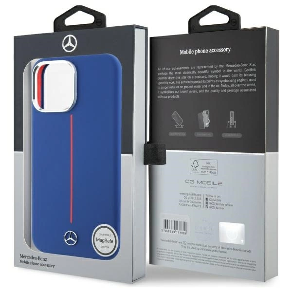 Mercedes Silicone Red Stripe MagSafe Case for iPhone 16 Pro Max - Navy Blueeng
